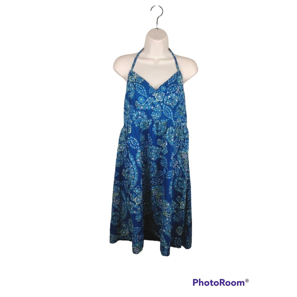 SO NEW Blue Floral Halter Knee Length Summer Dress Size XL